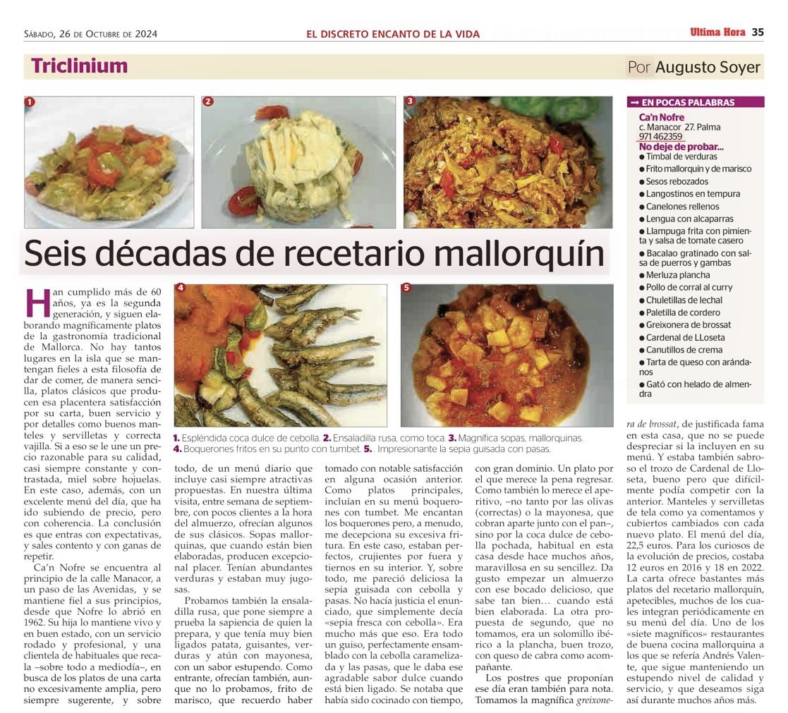 RESTAURANTE CA’N NOFRE, PALMA