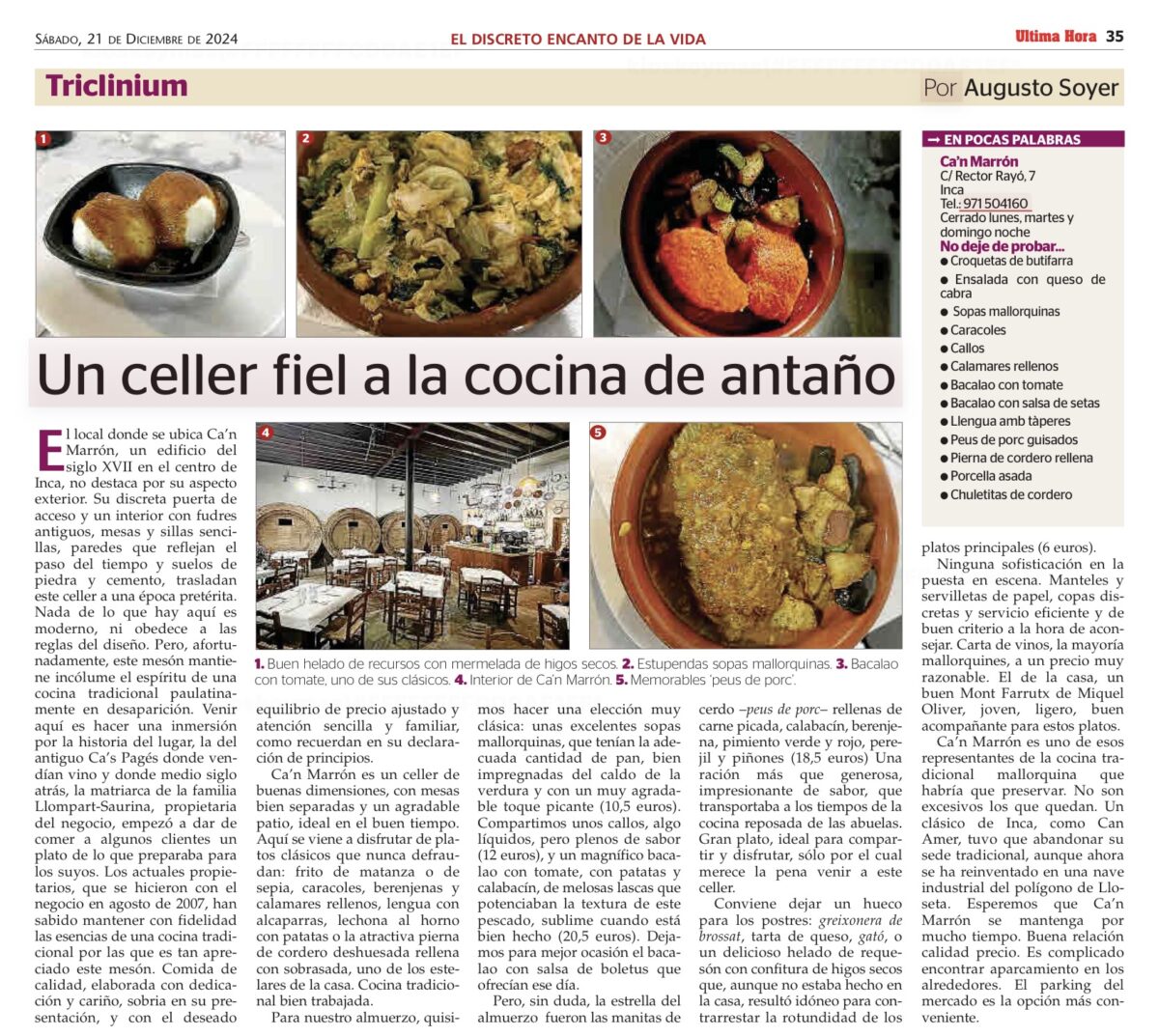 RESTAURANTE CA’N MARRÓN, INCA