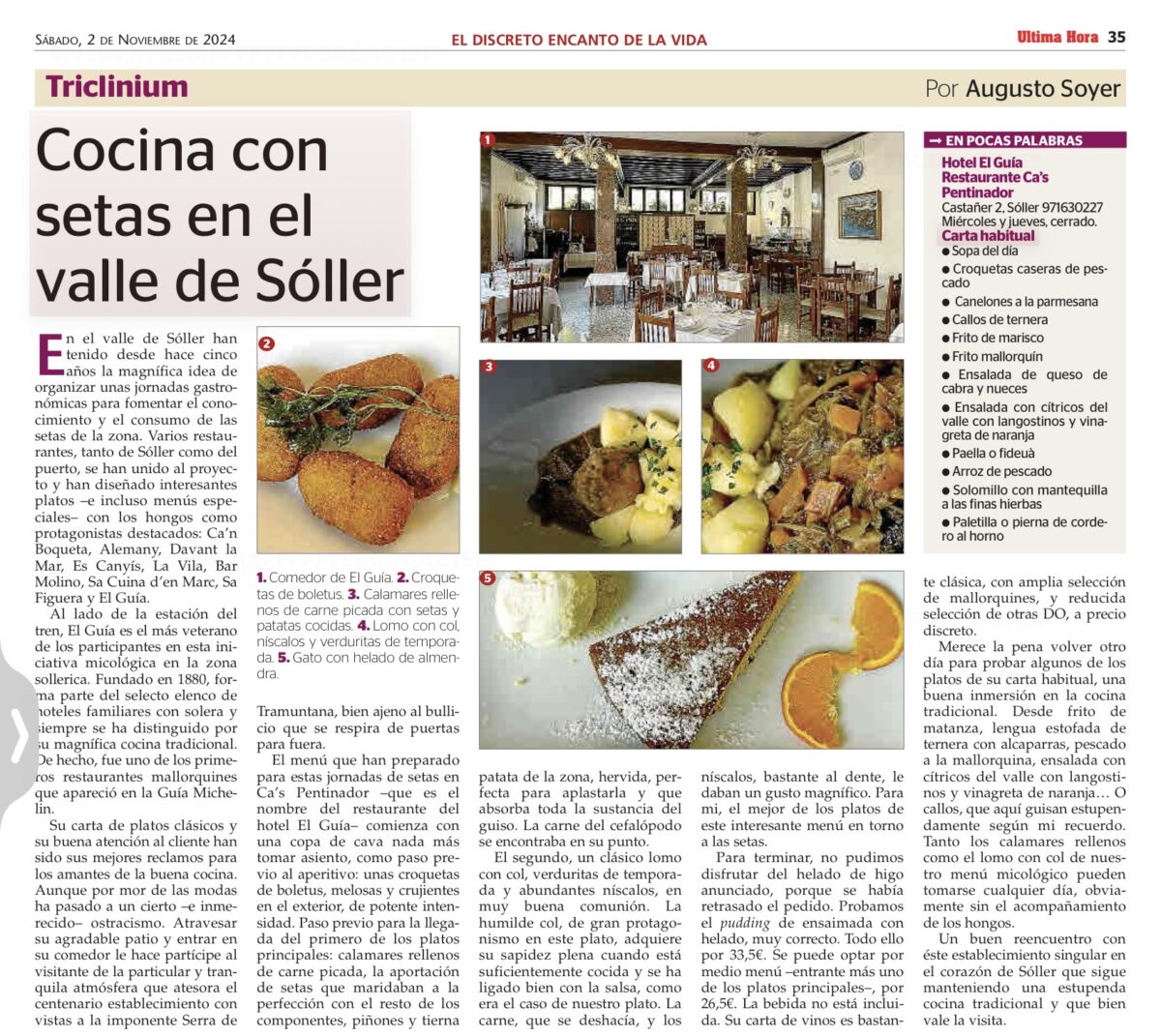 RESTAURANTE CA’S PENTINADOR, HOTEL EL GUIA, SOLLER