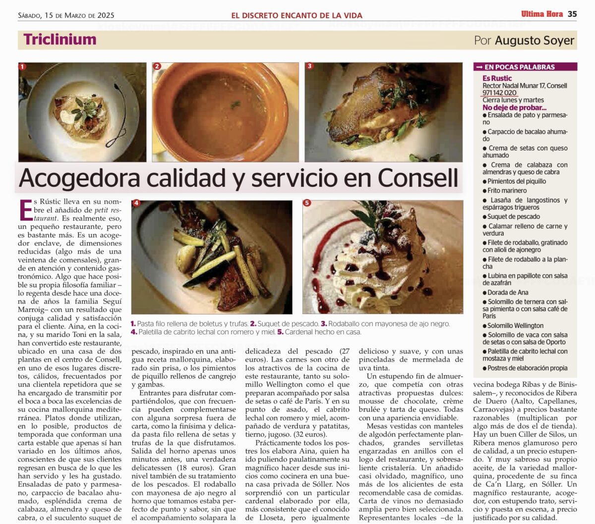 RESTAURANTE ES RUSTIC, CONSELL